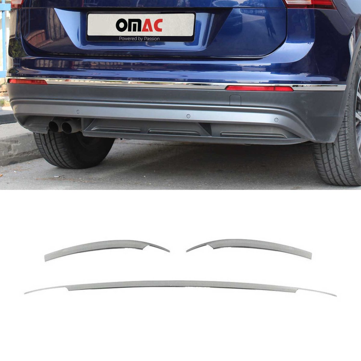 Volkswagen Tiguan Rear Bumper Trim - Omac - S. Steel - Gloss Silver - '18-'24
